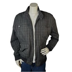 American Rag Cie Jacket Mens XXL Grey Check Military Zip Up Coat Windbreaker